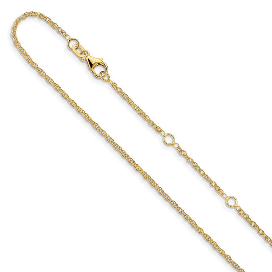14K Yellow Gold 1.5mm Diamond-cut Loose Rope 1in+1in Adjustable Chain