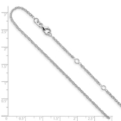 Cadena ajustable de 1 pulgada + 1 pulgada de cuerda suelta con corte de diamante de 1,5 mm de oro blanco de 14 quilates