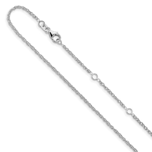 14K White Gold 1.5mm Diamond-cut Loose Rope 1in+1in Adjustable Chain