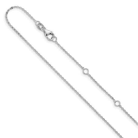 14K White Gold 1.2mm Flat Cable 1in+1in Adjustable Chain