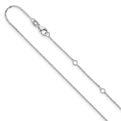 14K White Gold 1.2mm Flat Cable 1in+1in Adjustable Chain
