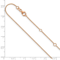 Cable redondo de 1,25 mm de oro rosa de 14 quilates Cadena ajustable de 1 pulgada + 1 pulgada