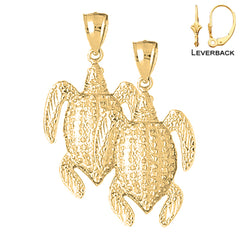Sterling Silver 40mm Turtle Earrings (White or Yellow Gold Plated)