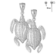Sterling Silver 40mm Turtle Earrings (White or Yellow Gold Plated)
