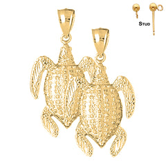 Sterling Silver 40mm Turtle Earrings (White or Yellow Gold Plated)