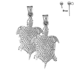 Sterling Silver 29mm Turtle Earrings (White or Yellow Gold Plated)