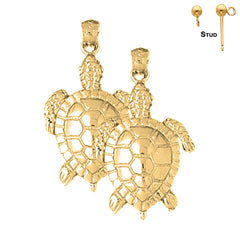 Sterling Silver 30mm Turtle Earrings (White or Yellow Gold Plated)