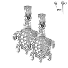Sterling Silver 20mm 3D Turtle Earrings (White or Yellow Gold Plated)