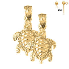 Sterling Silver 20mm 3D Turtle Earrings (White or Yellow Gold Plated)
