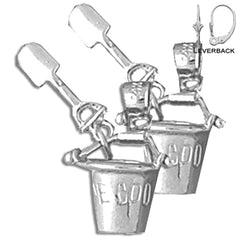 Sterling Silver 22mm Cape Cod Pail And Shovel Earrings (White or Yellow Gold Plated)