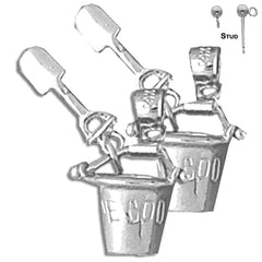 Sterling Silver 22mm Cape Cod Pail And Shovel Earrings (White or Yellow Gold Plated)