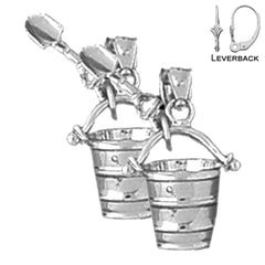 Sterling Silver 20mm Pail And Shovel Earrings (White or Yellow Gold Plated)