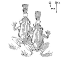 Sterling Silver 38mm Frog Earrings (White or Yellow Gold Plated)