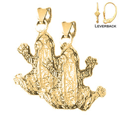 Sterling Silver 31mm Frog Earrings (White or Yellow Gold Plated)