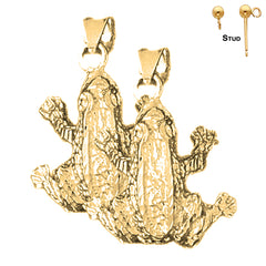 Sterling Silver 31mm Frog Earrings (White or Yellow Gold Plated)