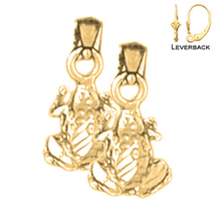Sterling Silver 13mm Frog Earrings (White or Yellow Gold Plated)