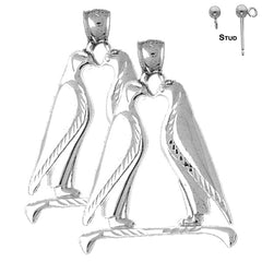 Sterling Silver 36mm Penguins Kissing Earrings (White or Yellow Gold Plated)