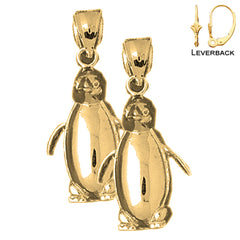 Pendientes de pingüino de plata de ley de 33 mm (chapados en oro blanco o amarillo)