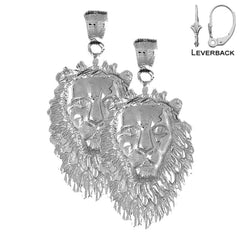 Sterling Silver 43mm Lion Head Earrings (White or Yellow Gold Plated)
