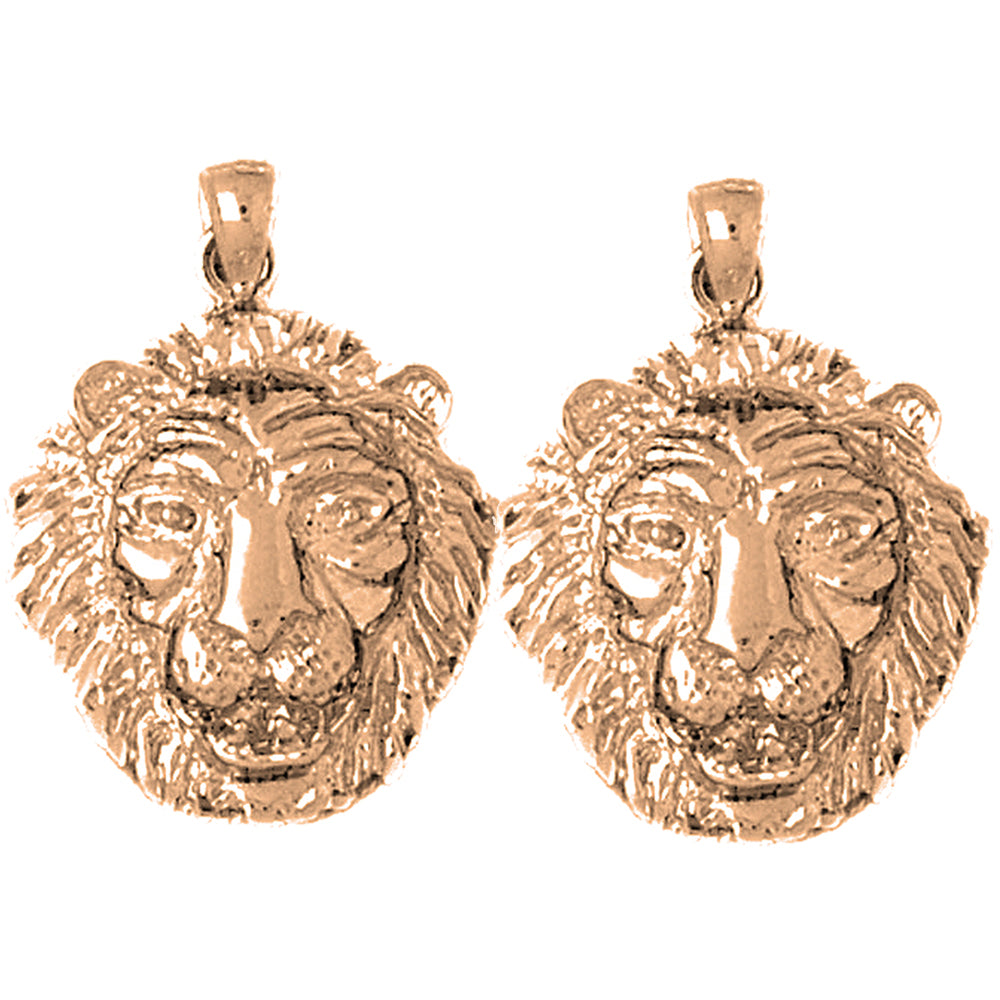 14K or 18K Gold 26mm Lion Head Earrings