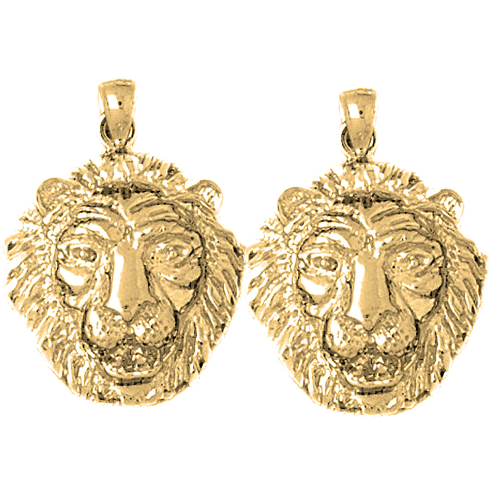 Yellow Gold-plated Silver 26mm Lion Head Earrings