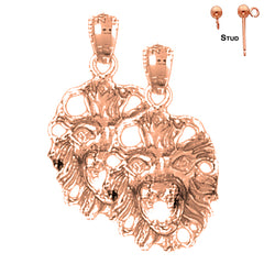 14K oder 18K Gold 26mm Löwenkopf Ohrringe