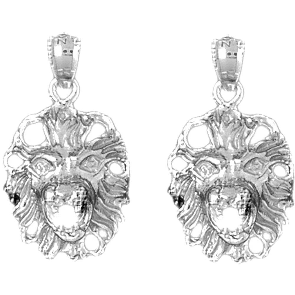Sterling Silver 26mm Lion Head Earrings