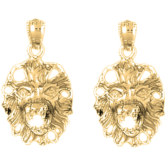 14K or 18K Gold 26mm Lion Head Earrings