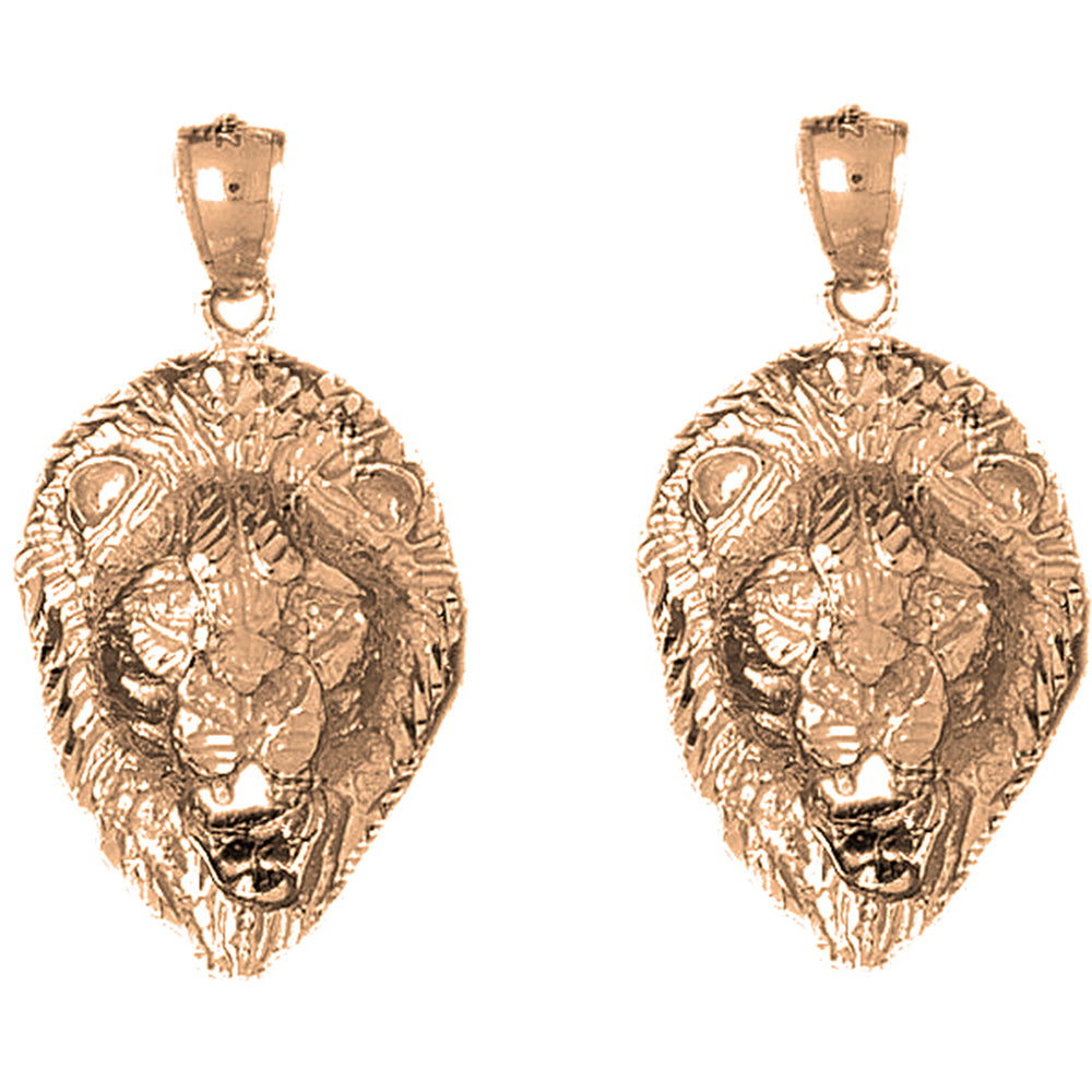 14K or 18K Gold 38mm Lion Head Earrings
