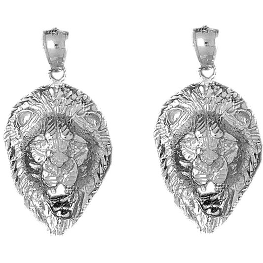 Sterling Silver 38mm Lion Head Earrings