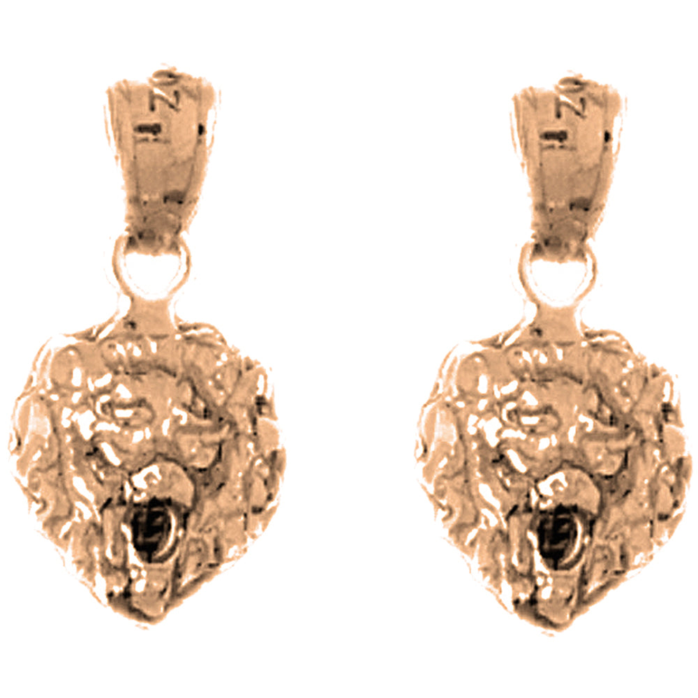 14K or 18K Gold 19mm Lion Head Earrings