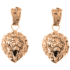 14K or 18K Gold 19mm Lion Head Earrings