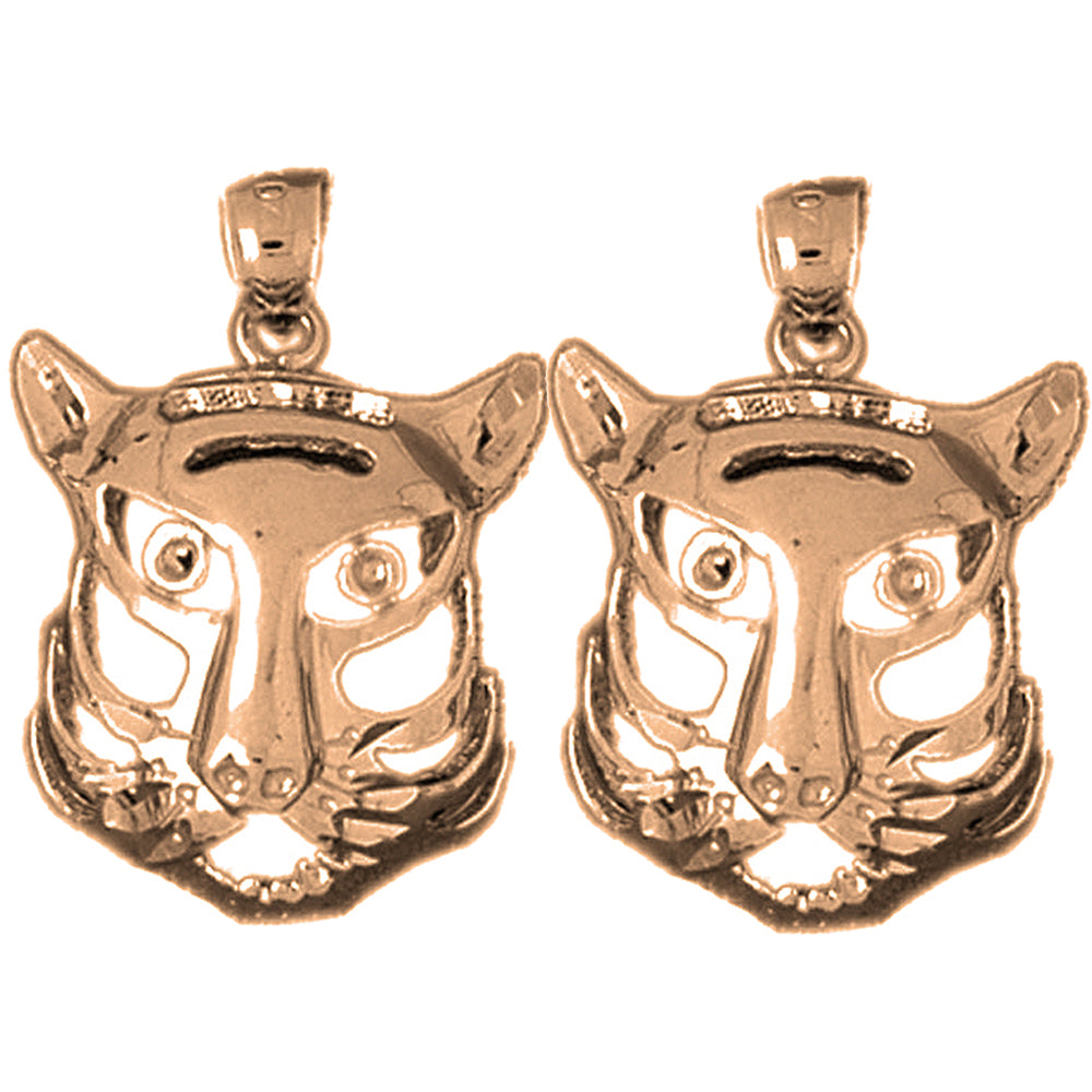 14K or 18K Gold 22mm Tiger Head Earrings