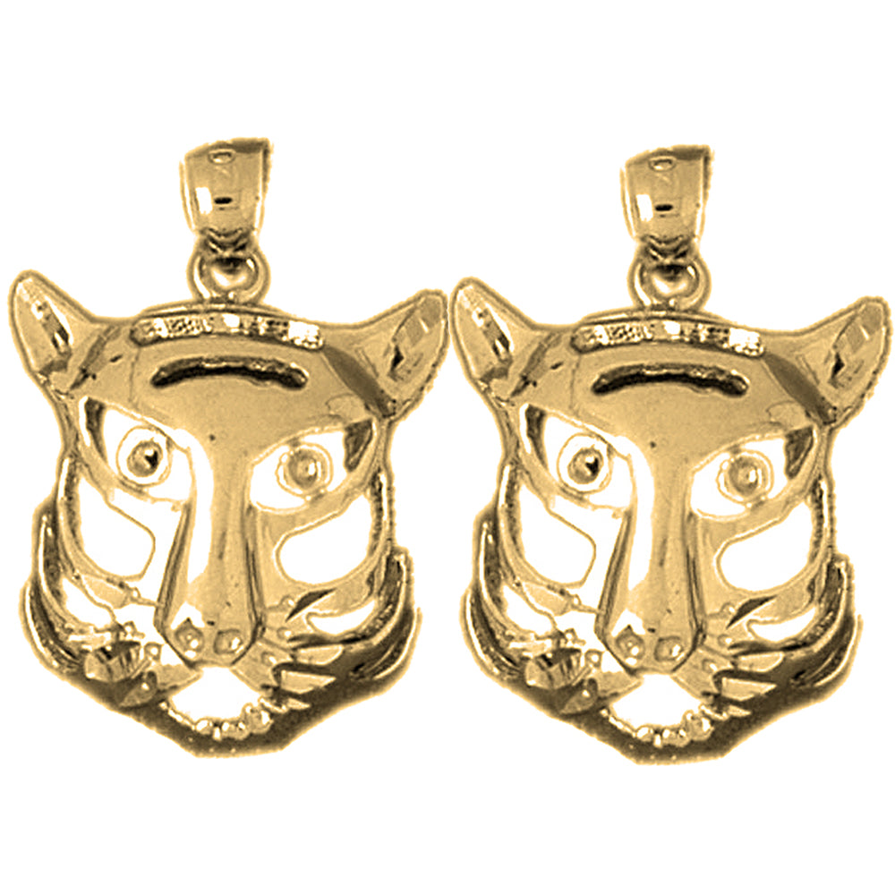 14K or 18K Gold 22mm Tiger Head Earrings