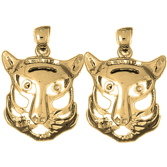 14K or 18K Gold 22mm Tiger Head Earrings