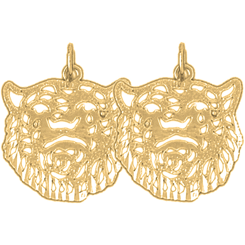 Yellow Gold-plated Silver 22mm Tiger Head Earrings