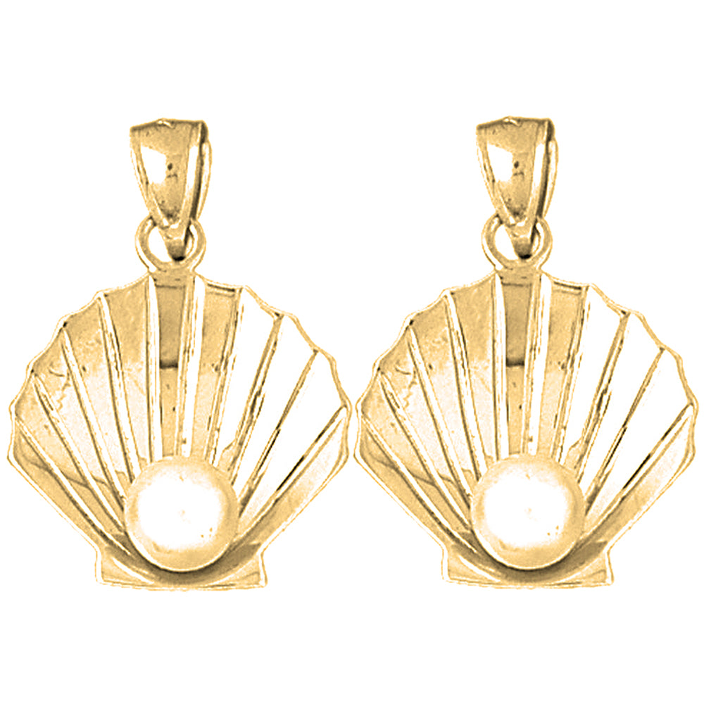 Yellow Gold-plated Silver 28mm 3D Shell With Pearl Earrings