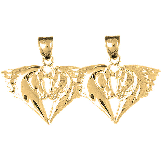 14K or 18K Gold 28mm Horse Heads Earrings
