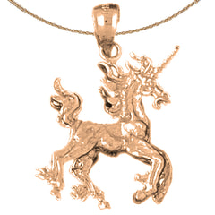 Colgante de unicornio 3D de oro de 10K, 14K o 18K