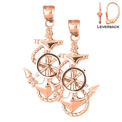 14K or 18K Gold Anchor And Ships Wheel Earrings