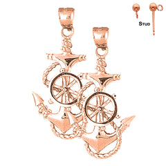 14K or 18K Gold Anchor And Ships Wheel Earrings