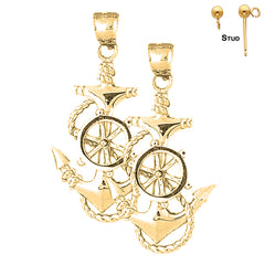 14K or 18K Gold Anchor And Ships Wheel Earrings