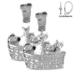 Sterling Silver 17mm Cat Earrings (White or Yellow Gold Plated)