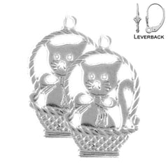 Sterling Silver 22mm Cat Earrings (White or Yellow Gold Plated)