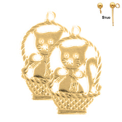 Sterling Silver 22mm Cat Earrings (White or Yellow Gold Plated)