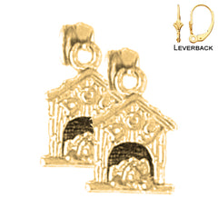Sterling Silver 15mm Dog House Earrings (White or Yellow Gold Plated)