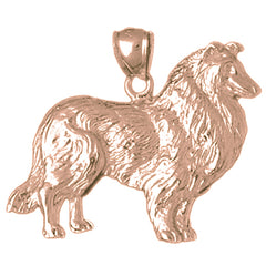 10K, 14K or 18K Gold Collie Dog Pendant
