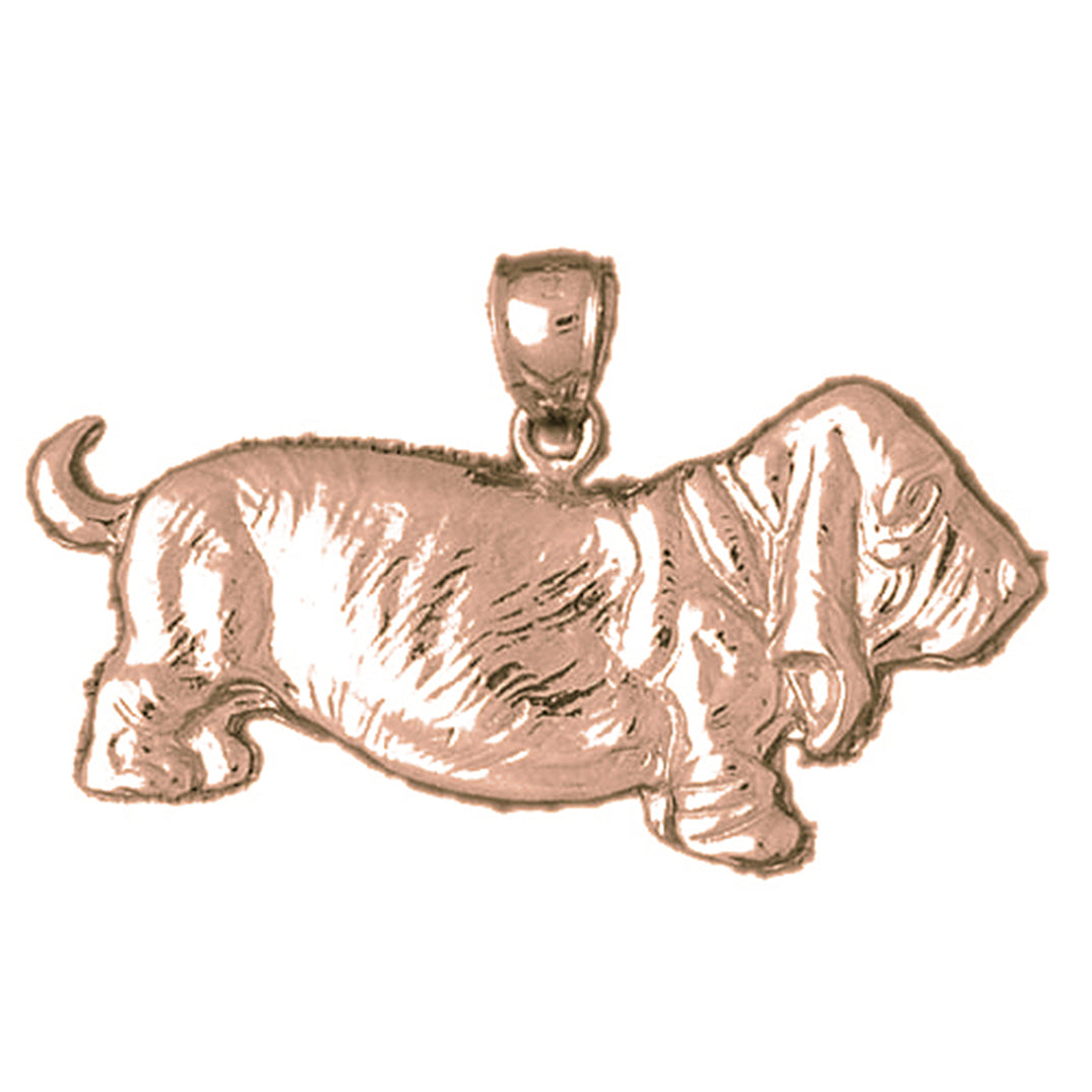 10K, 14K or 18K Gold Basset Hound Dog Pendant