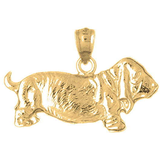 10K, 14K or 18K Gold Basset Hound Dog Pendant