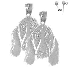 Sterling Silver 26mm Basset Hound Dog Earrings (White or Yellow Gold Plated)